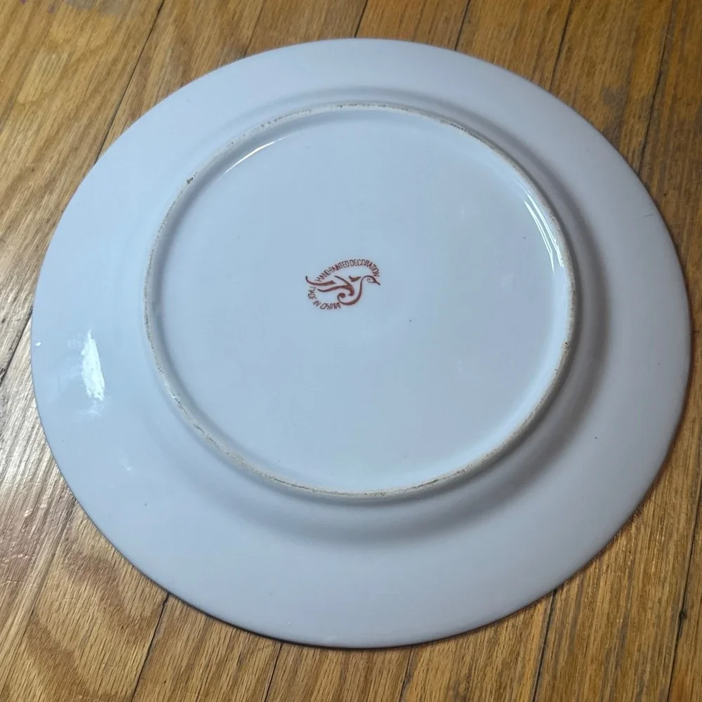 Vintage Hand Painted Chinese Famille Rose Porcelain Plate Gold Rim Floral 10in - Picture 7 of 8